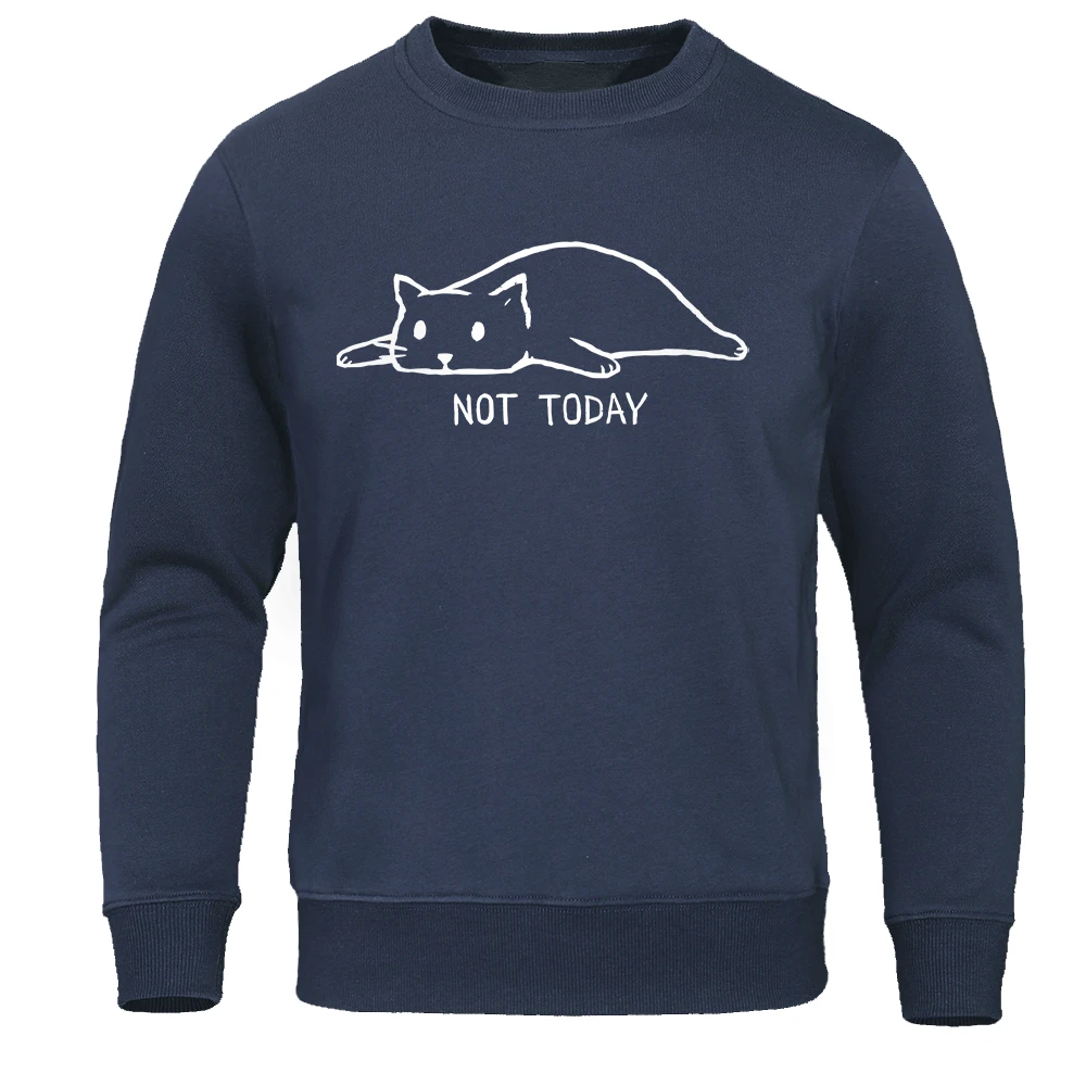 Not Today Print Men's Hoodies Fashion Lazy Cat Men Sweatshirts Hip Hop funny Male Sweatshirt Autumn Pullover Tracksuit - Цвет: dark-blue5