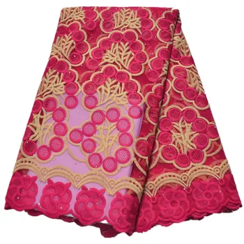 

5yards new lace fabric nigerian lace fabric with stones for women dress 2019 high quality lace african tulle lace