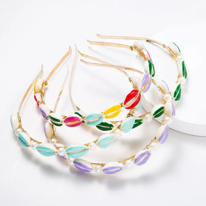 

Fashion Small Fresh Alloy Artificial Pearl Shell Headband Women Girls Temperament Head Hoop Ocean Beach Style Hair Band