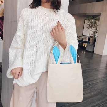 

Fashion Cute Rabbit Ear Decorative Bag DIY Hand Drawn Bags Candy Cotton Linen Easter Gift Children Cookie Handbags