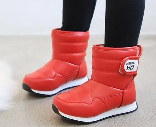 Новая обувь для мальчиков, зимние сапоги для маленьких девочек, теплая модная обувь, детские зимние водонепроницаемые кожаные ботинки, 1, 2, 3, 4, 5, 6, 7, 8, 9, 10, 11, 12 лет - Цвет: red