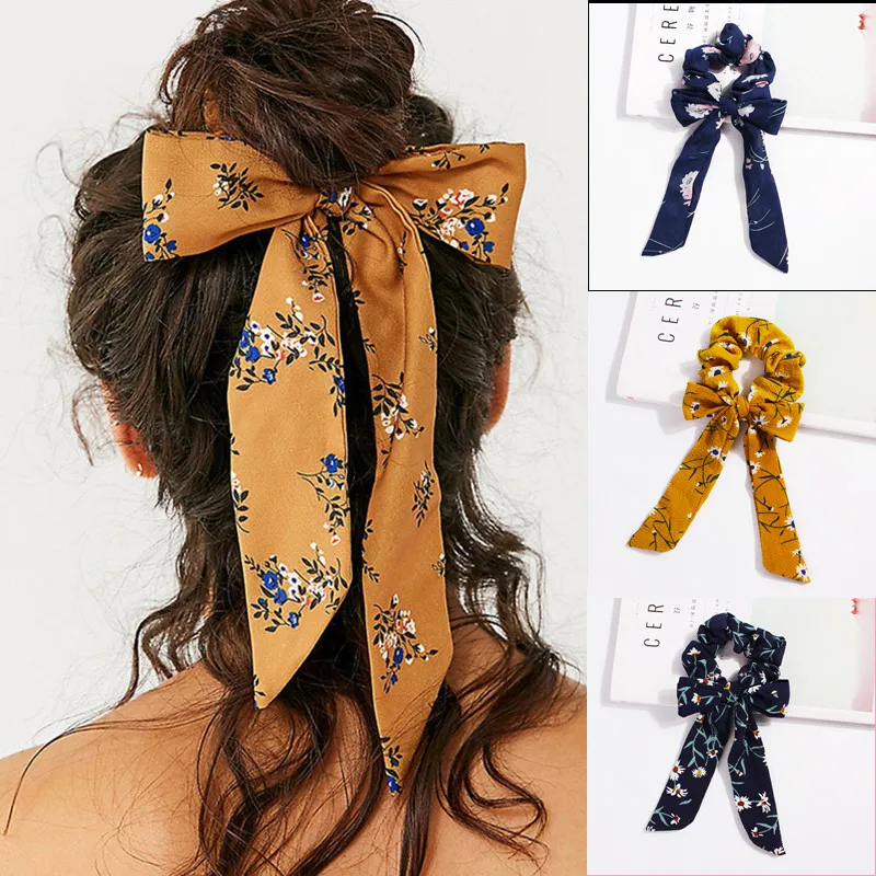 Bow Streamers Hair Ring Fashion Ribbon Girl Hair Bands Scrunchies Horsetail Tie Solid Headwear Hair Accessories