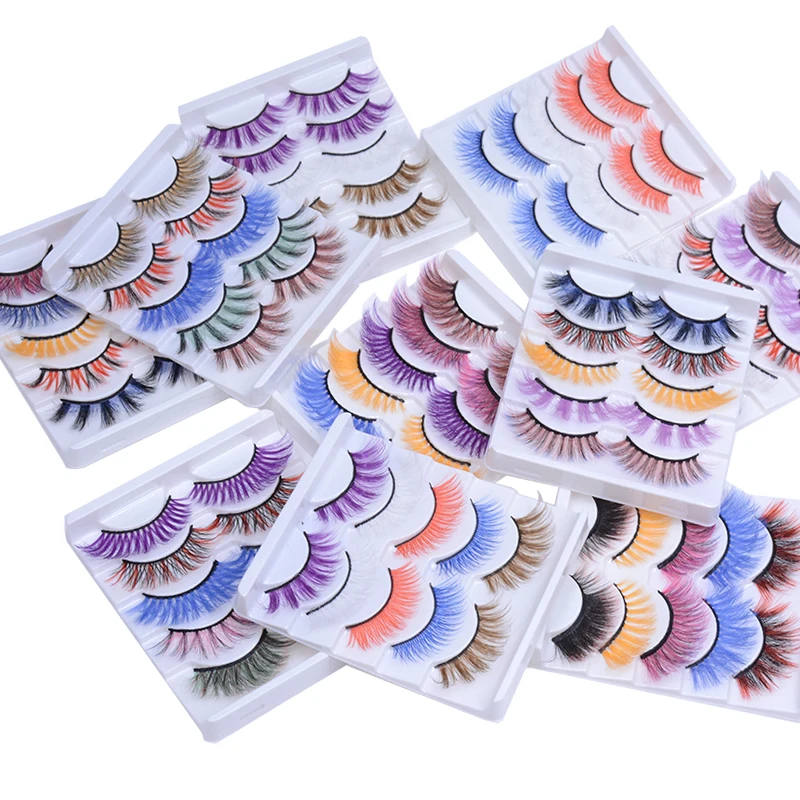 OKAYLASH 5 pairs Color False Eyelashes Set Mixed Pink Red Blue Purple 3D Colored Fake Lashes for Daily Makeup Halloween Cosplay images - 6