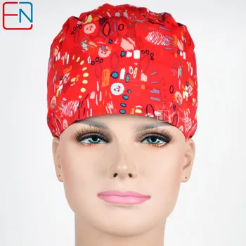 

Women Scrub Caps In Red With Butterflies