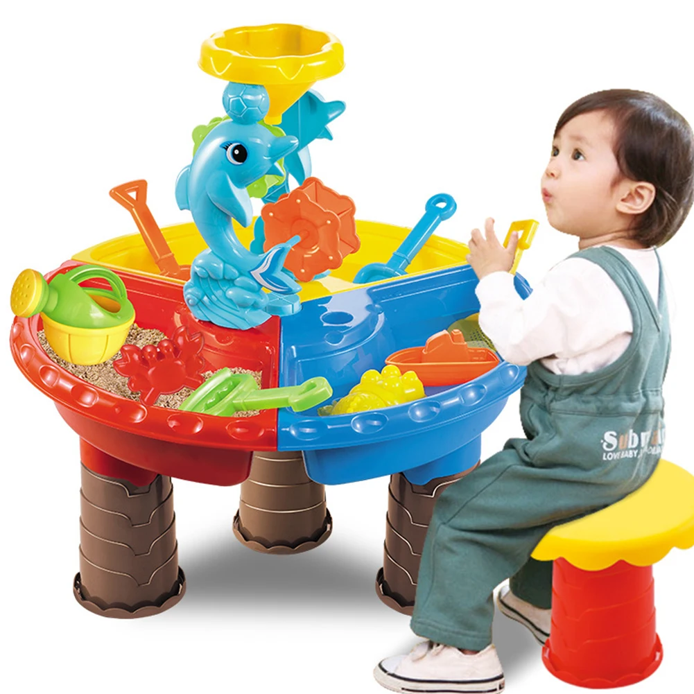 Летний ковш для копания, песочный стол для детей, детские игрушки для пляжа, набор, пляжный сад, Песочник, игровой стол для воды на открытом воздухе - Цвет: Dolphin Round