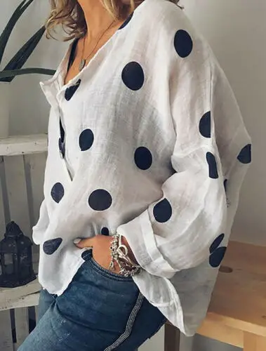 New Women Summer Polka dots Blouse Top Long Sleeve Boho Blouse Loose Baggy Tops Casual Beach Shirts Plus Size 2XL New Women Summer Polka dots Blouse Top Long Sleeve Boho Blouse Loose Baggy Tops Casual Beach Shirts Plus Size 2XL