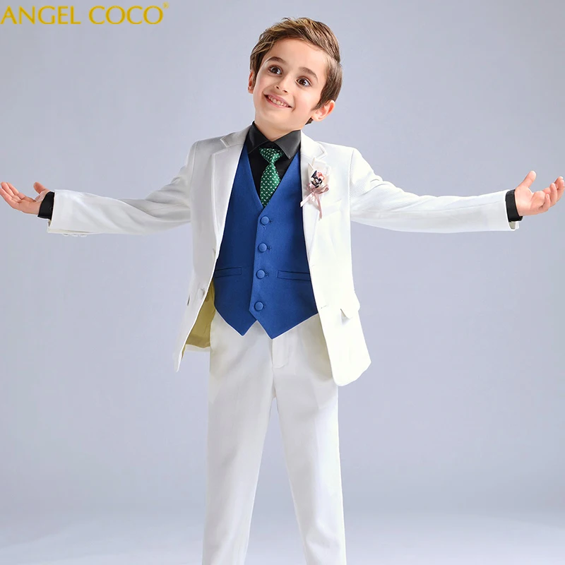 

Children Formal Dress Suit Flowwer Boys Blazer Vest Pant 6pcs Outfits Kids Wedding Party Piano Performance Host Costume Garcon