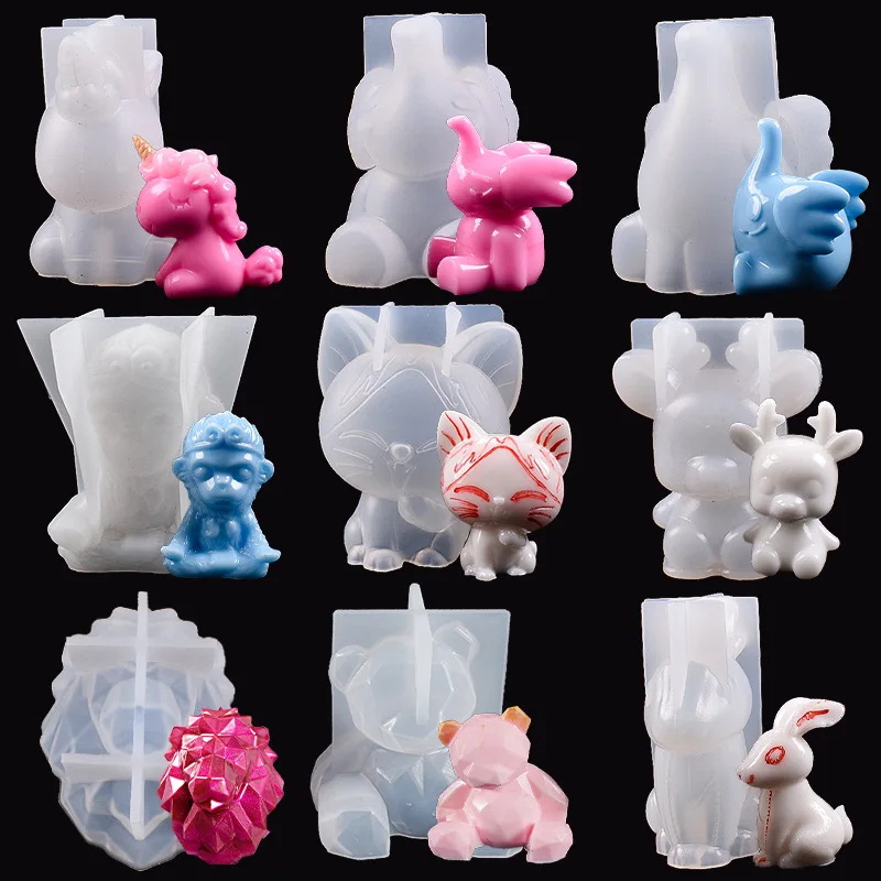 

3D Crystal Cartoon Pig Cat Animal Silicone Mold for DIY UV Expoy Chocolate Mousse Fondant Mould Candy Soap Cake Decoration Tool
