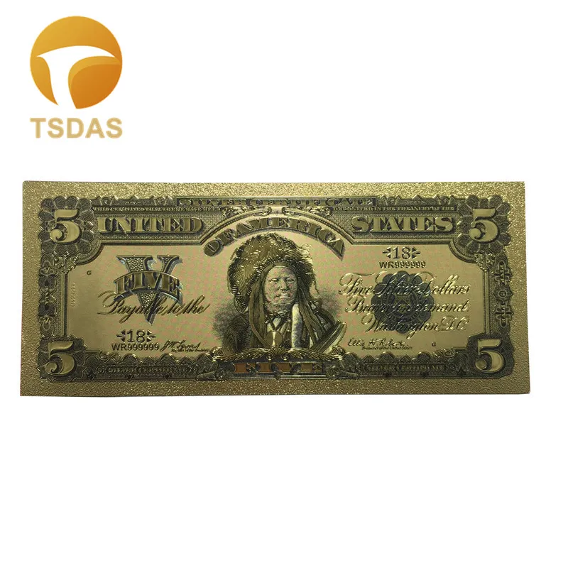 10 шт./лот цветные банкноты США 1899 USD 5 долларов Золотая фольга сувенирные с