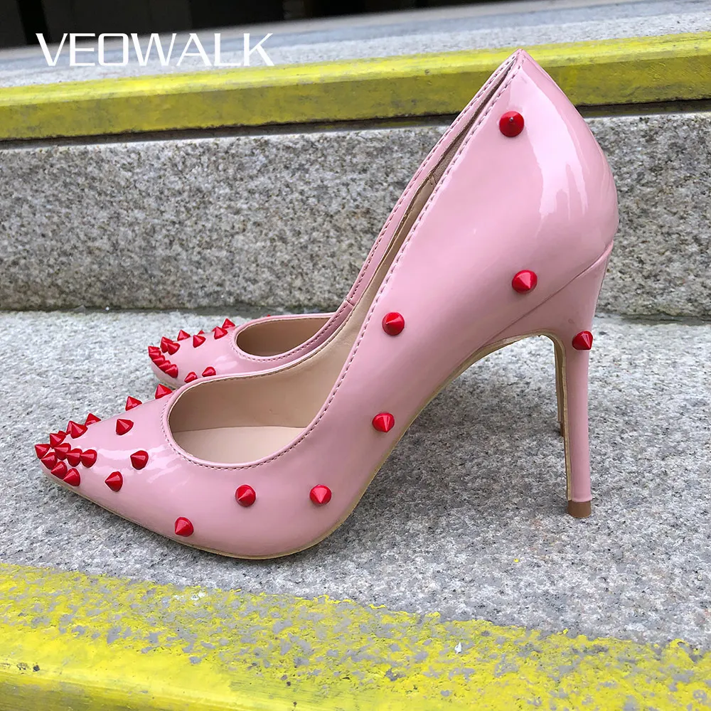 Veowalk/пикантные женские туфли на высоком каблуке с красной шипами Женские