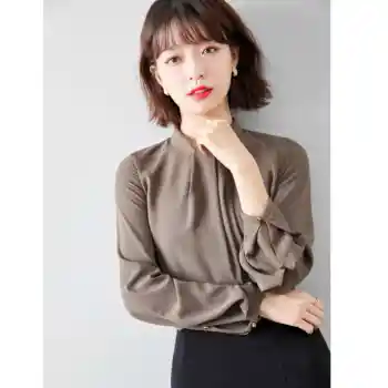 

COIGARSAM Fashion blouse women Spring French Style Office Lady Full Sleeve Chiffon blusas womens tops and blouses 1047