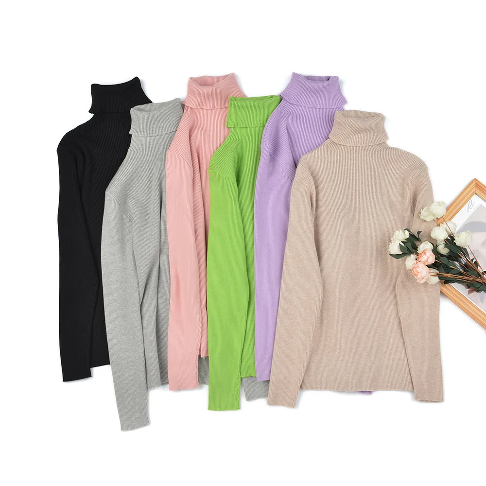 

2020 Women Slim Sweaters casual solid turtleneck female pullover full sleeve warm soft spring autumn winter knitted cotton