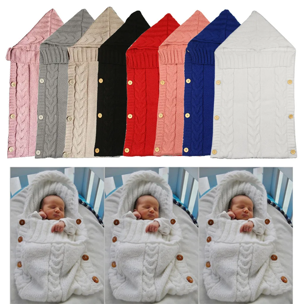 Baby Hooded Swaddle Knit Wrap Warm Blanket Pram Pushchair Stroller Sleeping Bag Baby Footmuff Liner Buggy Pram Car Seat