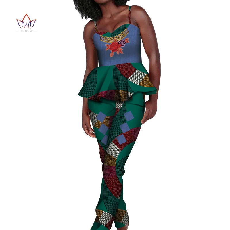 Новые Дашики женские наборы Анкара 2 шт длинные брюки Женская африканская брендовая одежда плюс размер Дамская одежда wy5139 - Цвет: 12