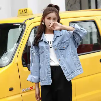 

2019 Autumn Rivet Cowboy Loose Coat Female Denim Jeans Jacket Women Chaqueta Mujer Streetwear Boyfriend Fashion Jackets