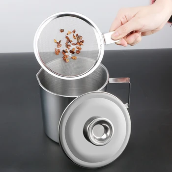 

1.3L 1.8L Stainless Steel Oil Container with Strainer Kitchen Cooking Oil Grease Trap Filter Oil Fat Separator Bowl Container