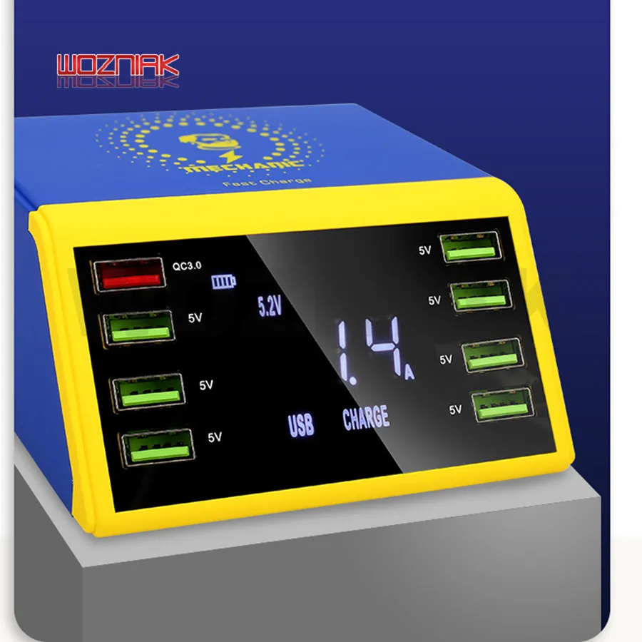  Cargador rápido de pantalla Digital LCD mecánico puerto de carga USB de 8 puertos QC 30 con cargado