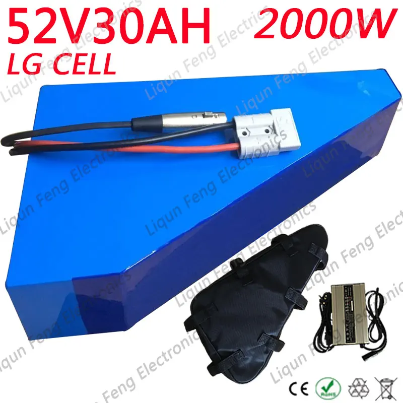 52V 1000W 1500W 2000W Ebike батарея 52V 30AH Электрический велосипед battery 52V 30AH литиевая батарея использовать сотовый телефон LG с 50A BMS+ зарядное устройство