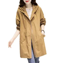 

Spring Autumn Hooded Windbreaker Coats Women's Mid-Length Trench Coat 2021 New thin Female Coat Casual Outerwear Large Size 4XL