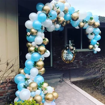 

130pcs Balloon Garland Kit Blue White Gold Chrome Balloon Arch Wedding Bridal Shower Birthday Party Baby Shower Decoration