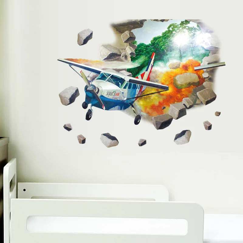 Broken hole airplane PVC Wall Sticker backdrop bedroom entrance home living room 3D wallpaper decoration stickers
