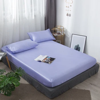 

Mattress Cover Bed Fitted Sheet Solid Color Elastic Band Satin Bedding Bed Sheet for Household Bedroom Accessories