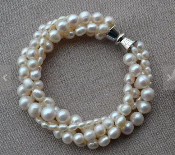 

New Arrival Favorite White Pearl Bracelet 4 Rows 3-8mm Freshwater Pearl Bracelet Bridesmaids Gifts Wedding Jewelry Women Gift