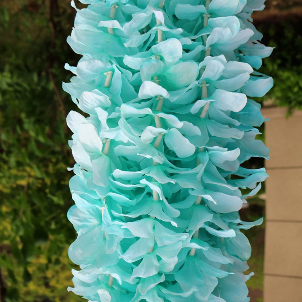 10pcs 1m Decorative Rattan Holiday Artificial Flower Vine DIY Basket Wedding Wisteria Hydrangea Square Arch Wall Hanging String - Цвет: Синий