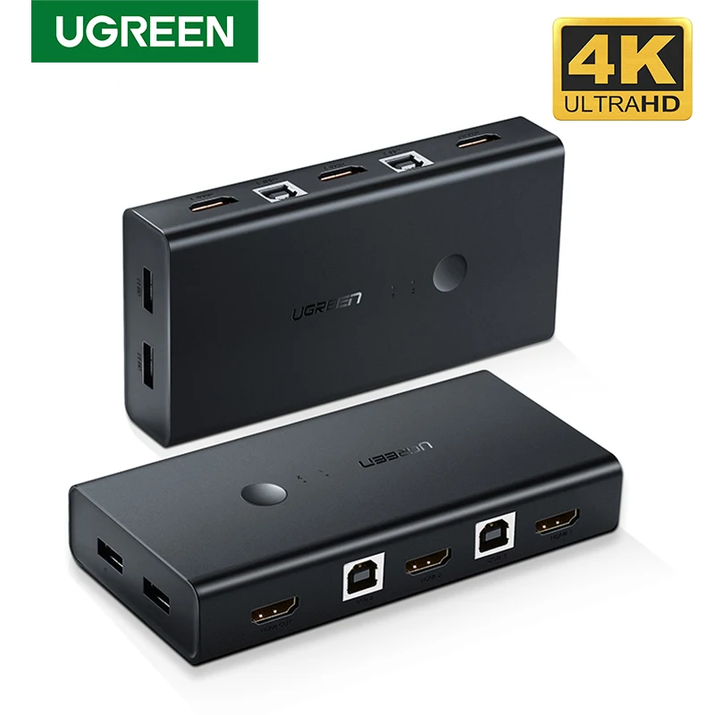 Ugreen HDMI KVM переключатель 2 порта 4K USB VGA распределитель коробка для совместного