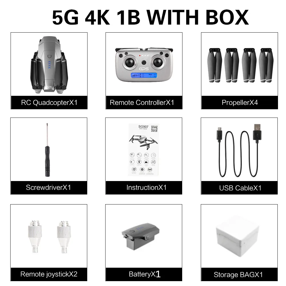 5G 4k 1B with box Лидер продаж, gps Дрон SG907 с 4K HD двойной камерой, широкоугольный 5G, wifi, FPV, RC Квадрокоптер, складные дроны, Профессиональный gps Follow Me - Цвет: 5G 4k 1B with box