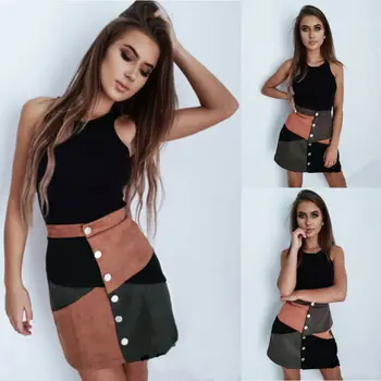 

Women Casual High Waist Skirt Casual Fashion Splicing Short Mini Skirts