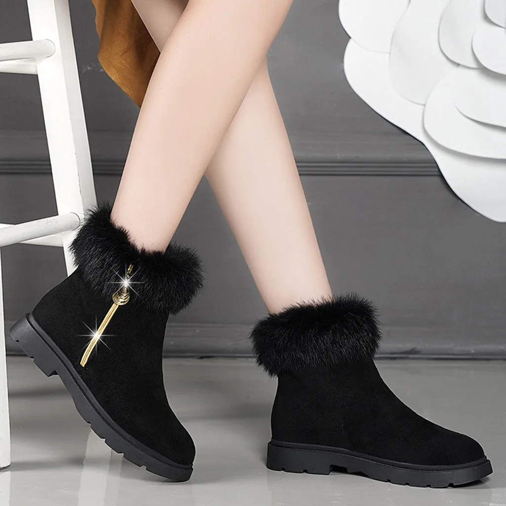 Women's solid color square high heels zipper suede warm snow boots round head suede side with snow boots#1