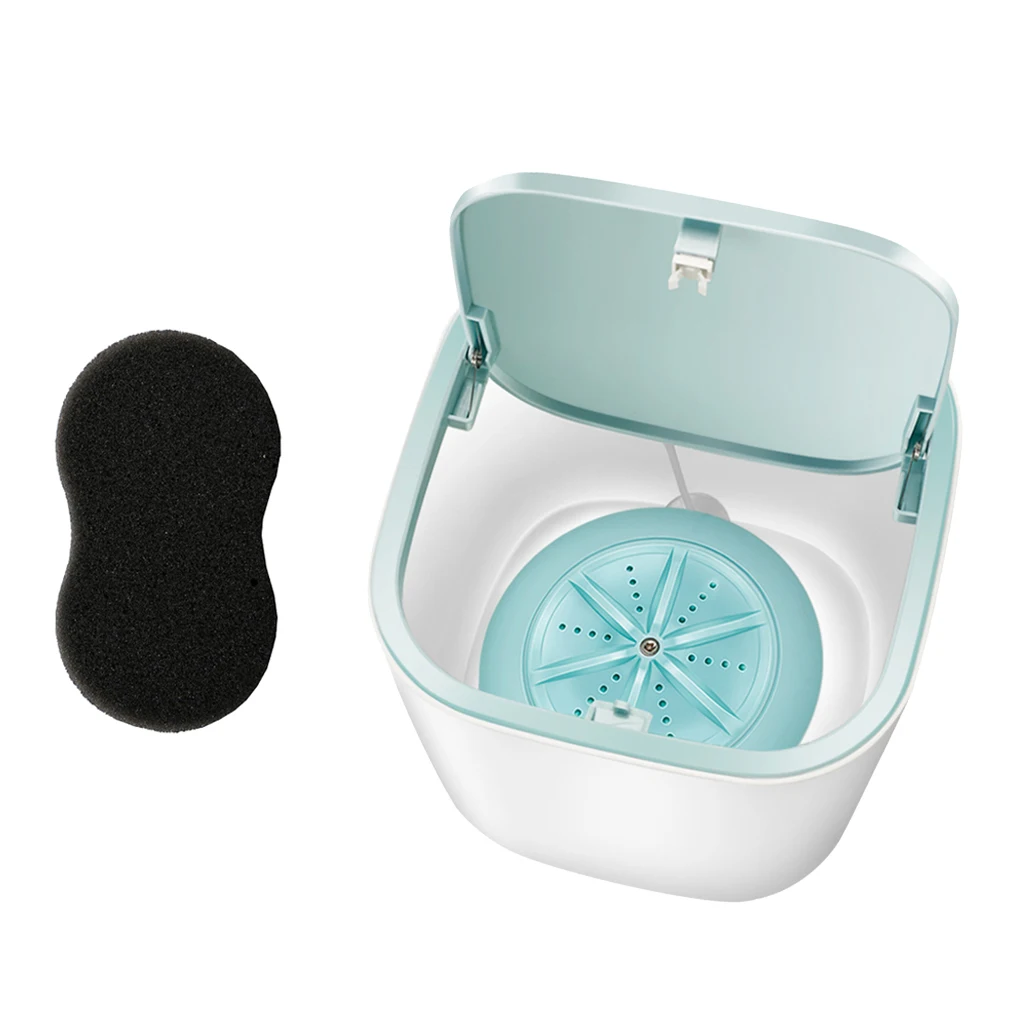Portable Washing Machine + Sponge for Makeup Brush Pants Travel Camping Blue