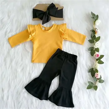 

Newborn Baby Girl Clothing Ruffle Top flared Pants Headband 3PCS Outfit Clothes