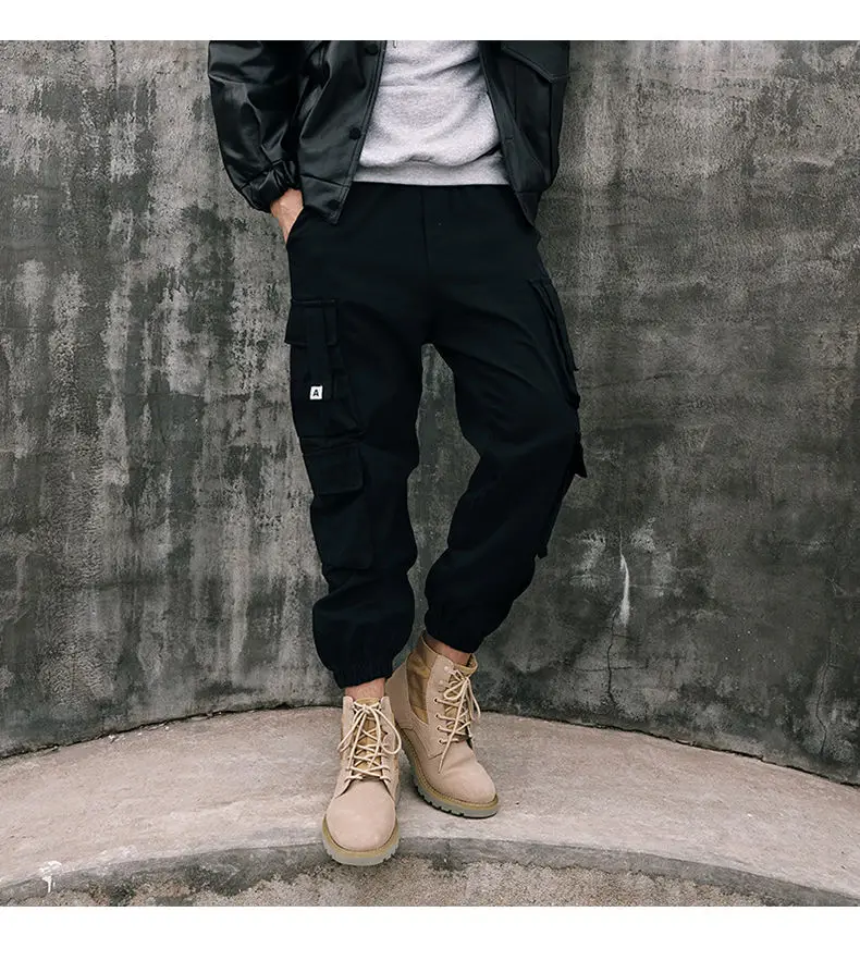 HOUZHOU Black Cargo Pants for Men Casual Korean Style Cotton Men's Cargo Trousers Male Green Pants Techwear Streetwear Hip Hop black cargo trousers