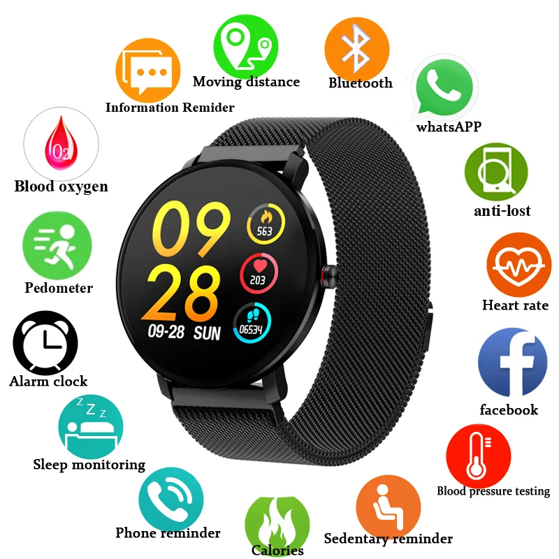 

2019 Waterproof Smartwatch IP68 Mens Gift Magnetic Clasp Sports Fitness Tracker Watch Heart Rate Weather Calls Phones Reminder