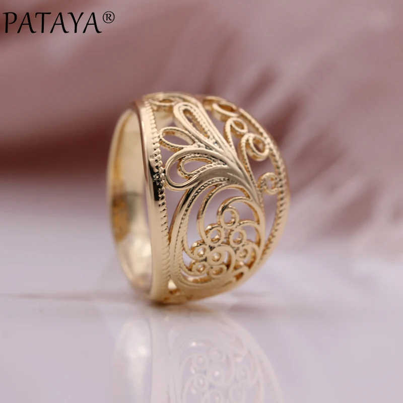 Pataya New 585 Rose Gold Color Hollow Rings Women Romantic Wedding