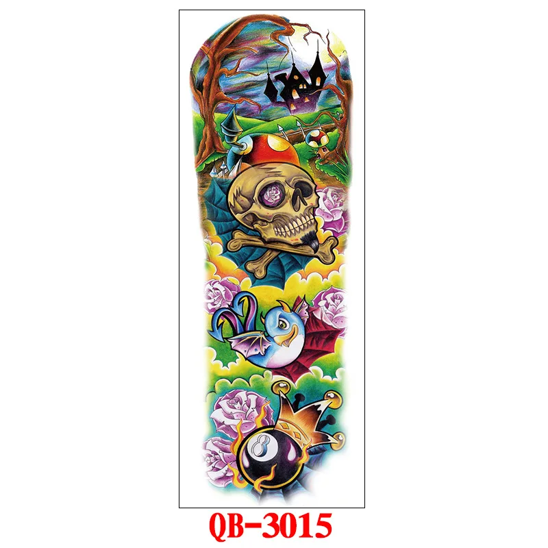 3015 Full Arm Temporary Tattoo Stickers Large Black Skeletons Body Tattoo Waterproof Tattoo For Men Women Fake Tattoos 17*48cm - Цвет: 3015