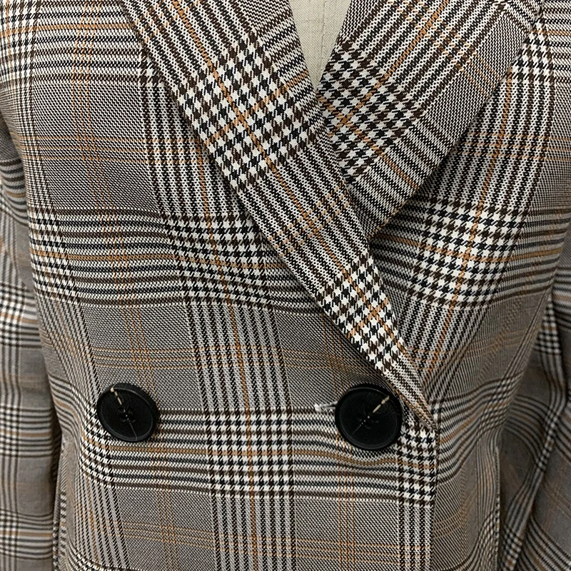 Женский офисный пиджак в клетку свободные топы двубортная куртка Повседневный