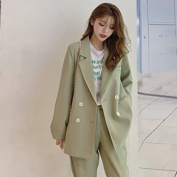 

Blazer set loose pants suit women casual High Waist trouser suit for women two sets Femme autumn fashion ladies suits