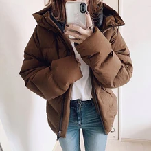 

Cotton Padded Jacket Tops Warm Winter Regular Women Parka Overcoats Thick Coats Female Casual Zipper Brown Outwear Puffer Jacket