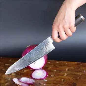 

8" Damascus Steel Knife Meat Salmon Filleting Cleaver Fruit Vegetable Sushi Slicing Cutter Slicer Japanese Chef Kitchen Knives