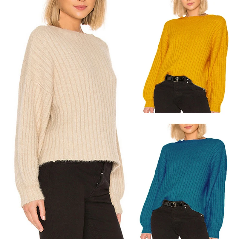 

Autumn Oversize Sweater Women O-Neck Long Sleeve Solid Color Knitweat Wild Temperament Jumper Pull M-2XL #25