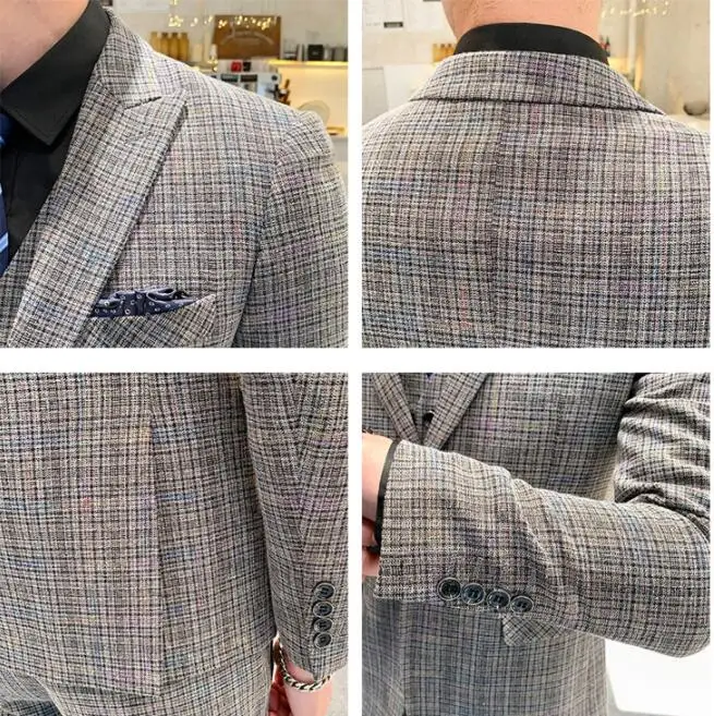 acket Pants Vest 3 pieces sets / fashion new men's casual boutique business grid suit suits Blazers trousers waistcoat 5XL