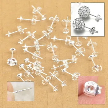 

Free Shipping 100 Lot 925 Sterling Silver Jewelry Findings Ear Pin Pairs Stud Earrings With 925 BACK STOPPERS Setting DIY