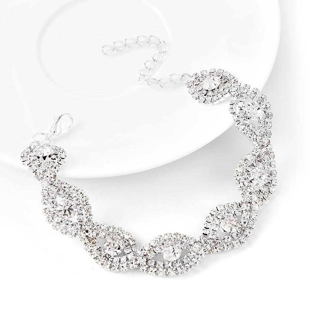 Элегантный роскошный серебряный горный хрусталь кристалл браслет ювелирные изделия для женщин подарок для девушки