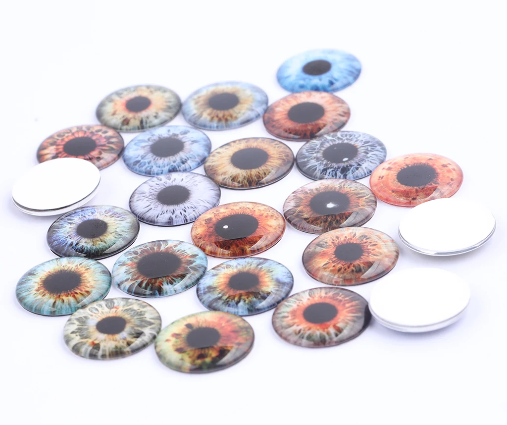 48pcs Mixed Pattern Eye Photo Glass Cabochon 14mm Thin Flat Back Diy For Jewelry Making