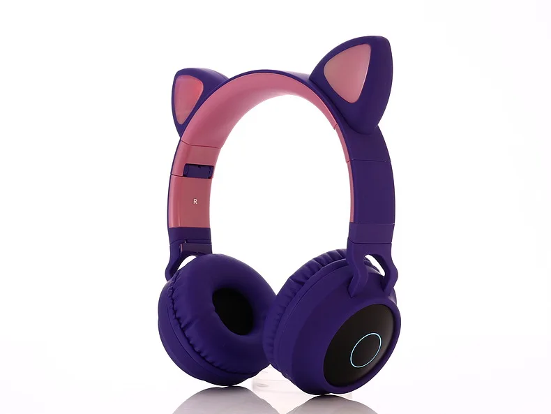 Kids Bluetooth Headset Wireless Music Cute Glowing Led Cat Ear Headphone for Girl Gift Stereo Earphone with Mic for Mobile Phone - Цвет: Purple no box