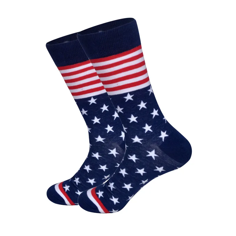 Stars and Stripe Новые Индивидуальные креативные трендовые цветные хлопковые носки для мужчин, художественные носки в британском стиле с изображением животных, гипербола, дизайнерские счастливые носки, длинные носки - Цвет: Stars and Stripe