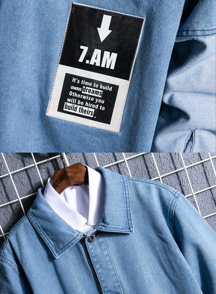 Denim Jackets Men Coat Blue Casual Teens Denim Jacket Cotton Turn-down Collar Long Sleeve Denim Bomber Jackets